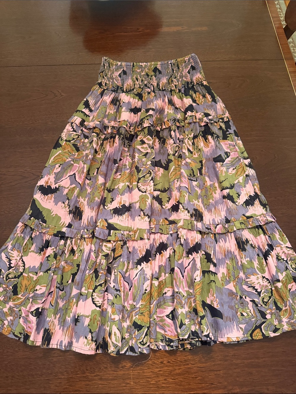 Cleobella Women’s Paris Pink & Green Floral Tiered Midi Skirt XS
